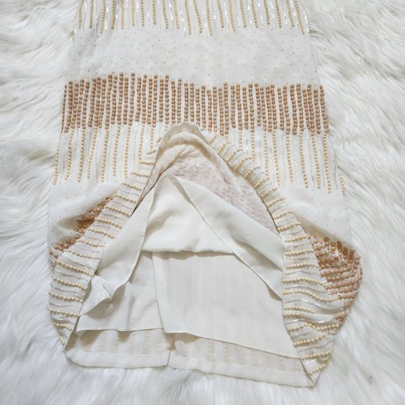 Parker Women’s Tan Cream Beaded Sleeveless Mini Dress Size M - Picture 14 of 17